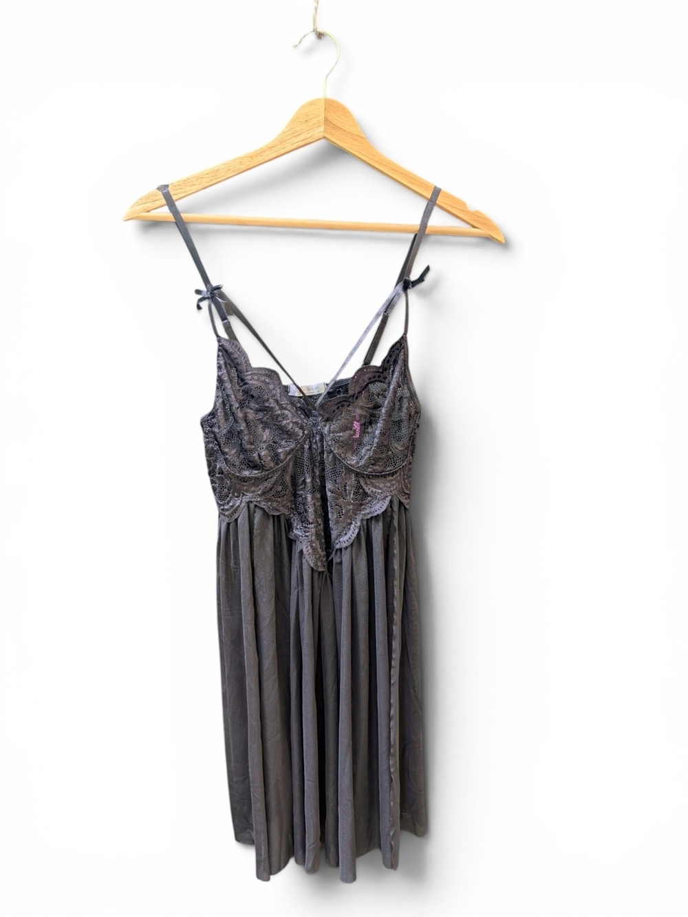 Lace-Detail Black Chemise with Adjustable Straps & G-String